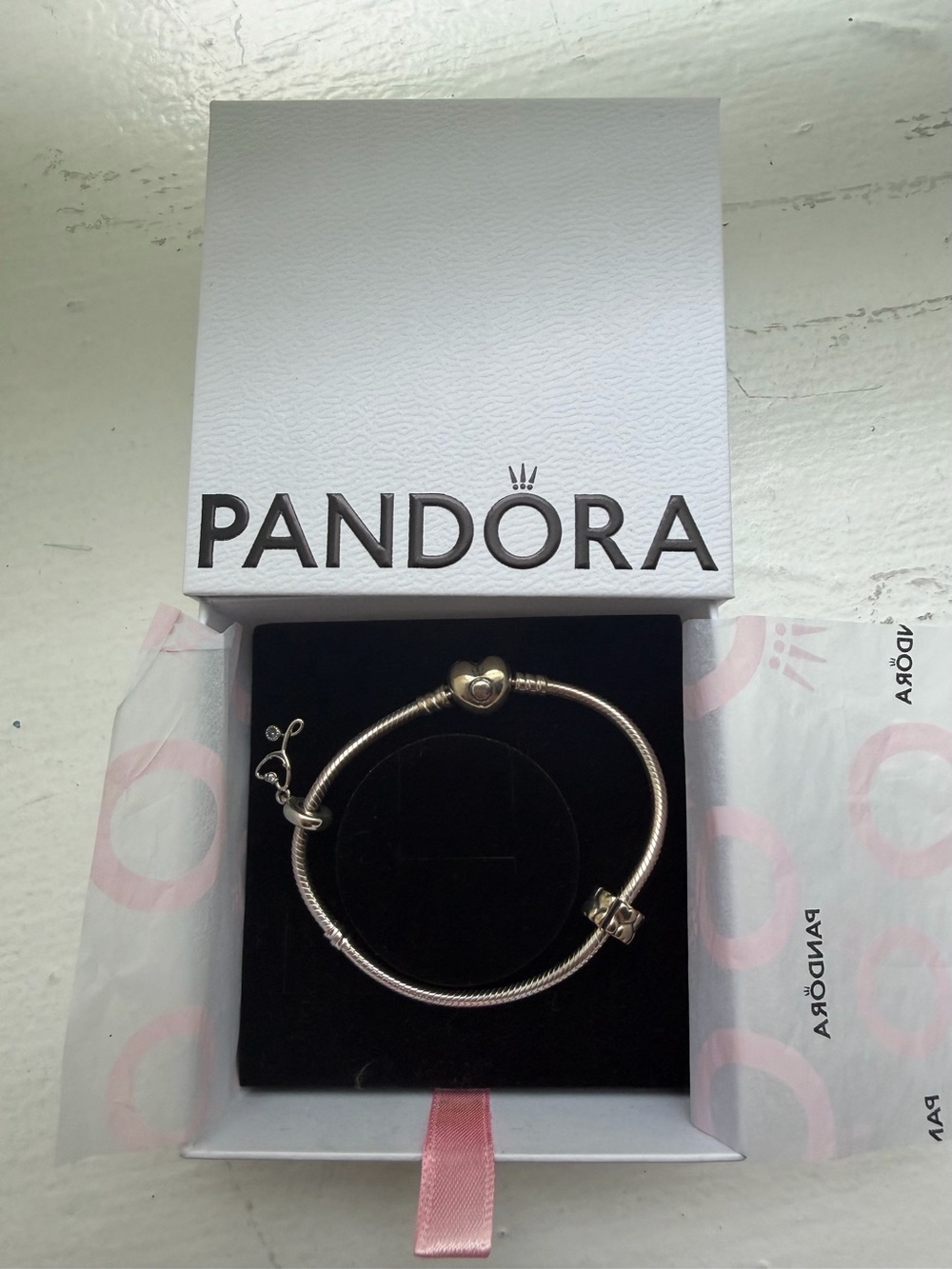 Pandora Silver Heart Clasp Snake Chain Bracelet - Silver